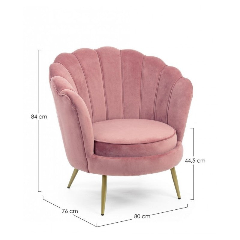 Fauteuil rétro en velours rose paon 80 x 76 x 84 h cm