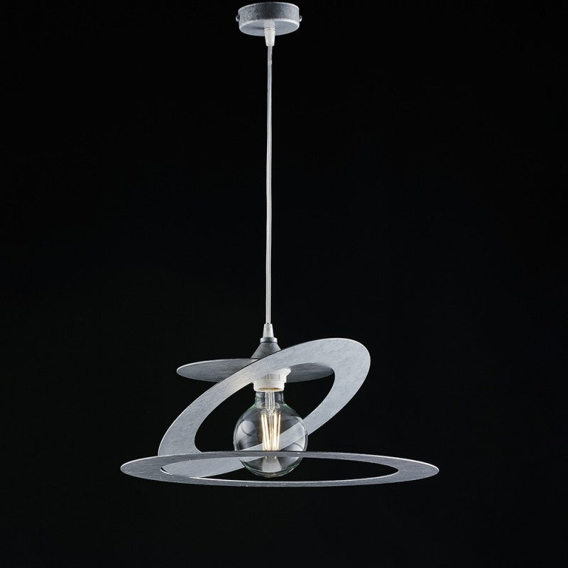 Lustre suspension en fer découpé au laser gris argenté 40x h18 cm