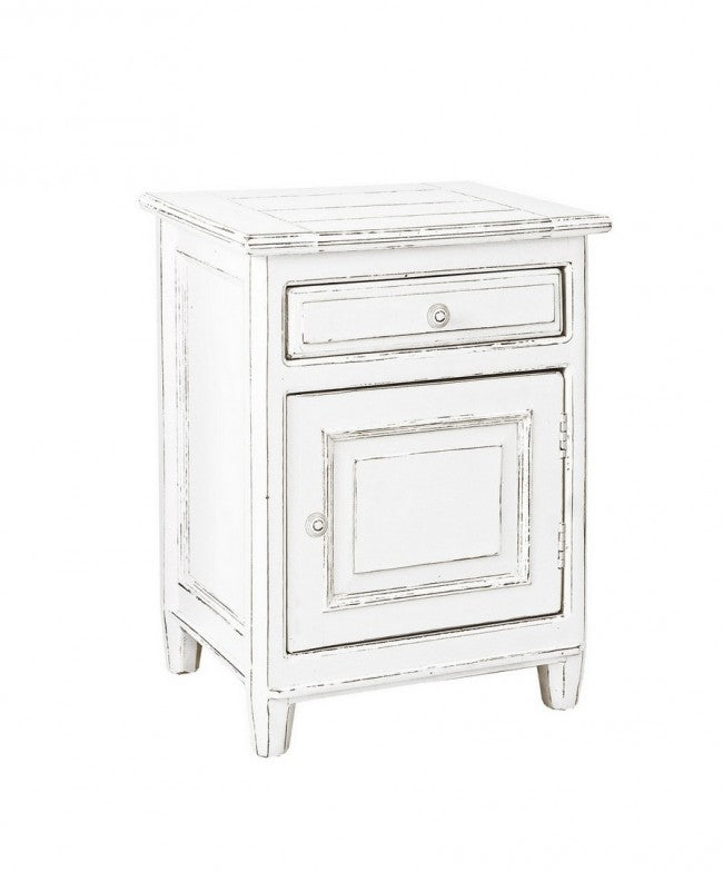 Table de chevet Colette en bois blanc 1 porte 1 tiroir 50 x 40 x 65 cm