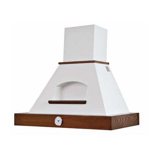 Hotte de cuisine rustique blanche GIADA avec cadre en bois incrusté couleur tabac avec horloge de 90 cm