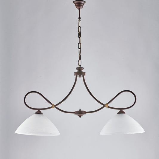 Lustre rustique en fer noir rouillé à deux lumières 92x h50 cm