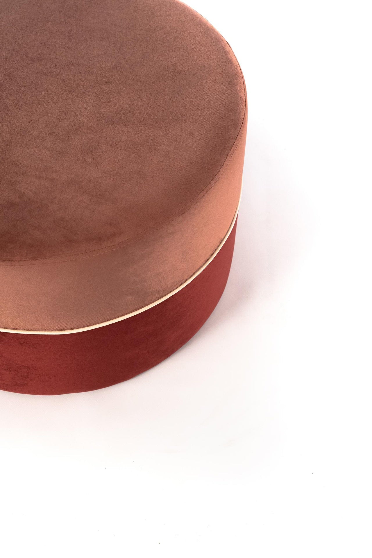 Pouf ancien en velours bois rose et bordeaux 62 x 62 xh 39 cm