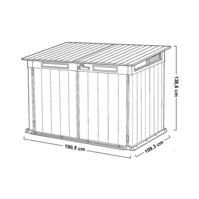 Porte-outils en duotech à peindre, couvercle verrouillable avec pistons 190,5x109,3xh.132,5 cm
